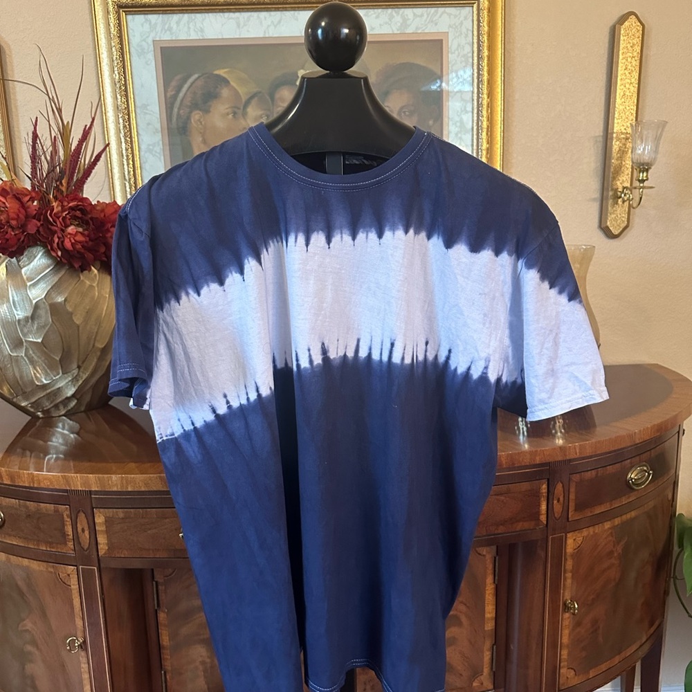Post Imperial Adire Tie Dyed Indigo Stripe Crewneck T